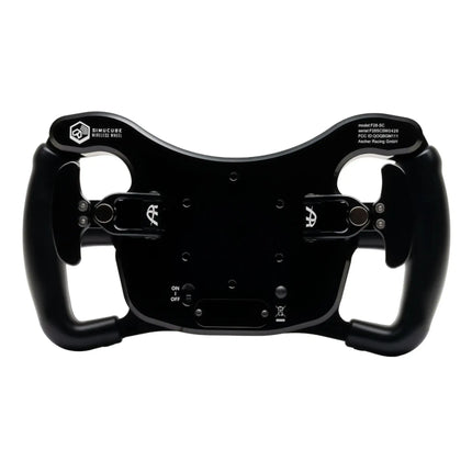 Front view of the racing sim steering wheel with dual grips and button layout.