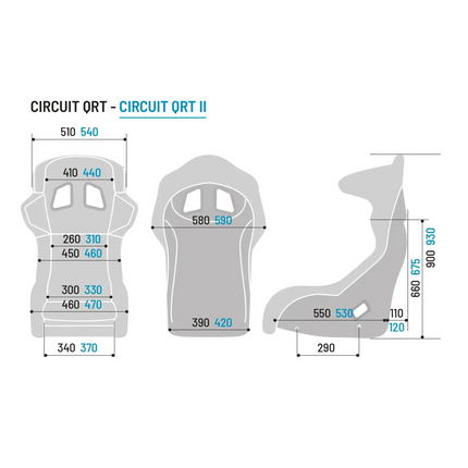 Sparco Circuit II QRT racing seat in black, front view with contoured shape and logo.