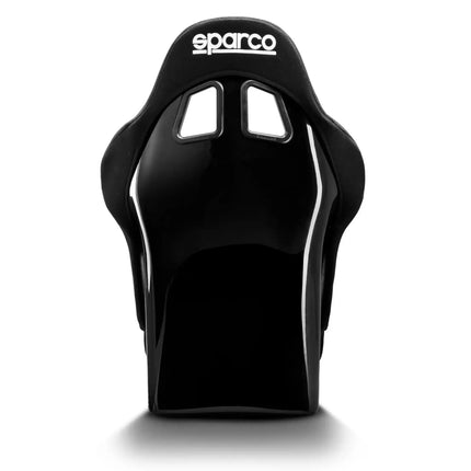 Back view of the black fiberglass racing seat highlighting ultralight design.
