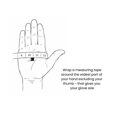 Hand measurement guide for sim racing gloves with black outline.