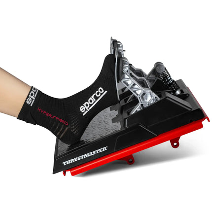 Close-up of black racing socks designed to fit with racing shoes