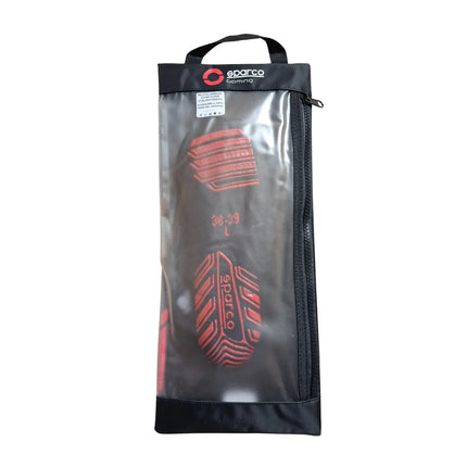 Transparent packaging of racing socks with brand logo
