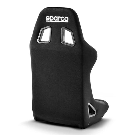 Back view of the black Sparco Sprint sim racing seat highlighting cutouts and ergonomic design.