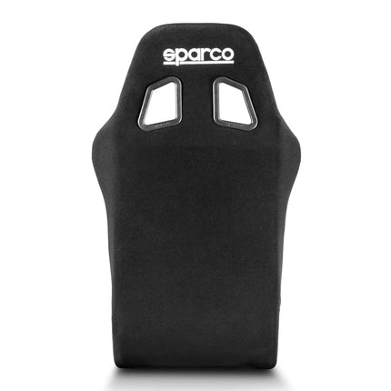 Front view of the black Sparco Sprint sim racing seat with high back and brand logo.