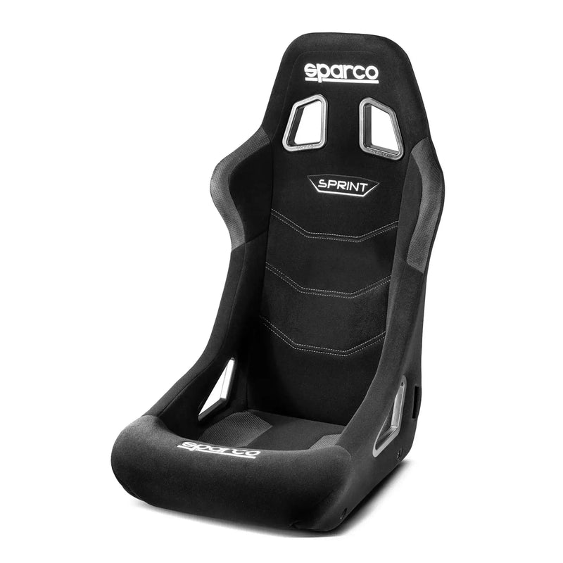 Side view of the black Sparco Sprint sim racing seat with bucket design.